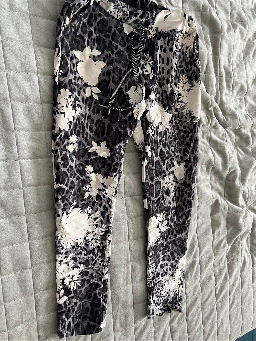 Black and White Floral Leopard Print suede like fabric